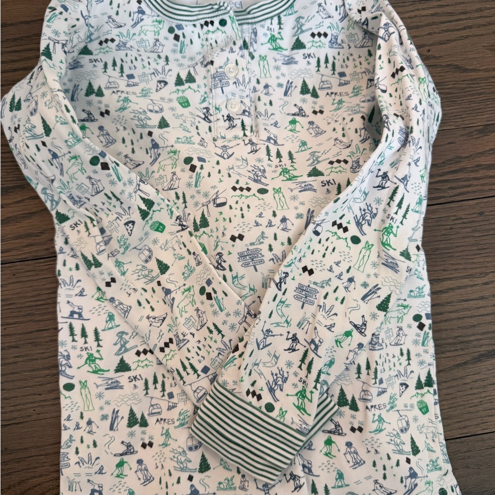 Joy Street Kids Pajama Set - Green and Blue Ski Print - Picture 3 of 3
